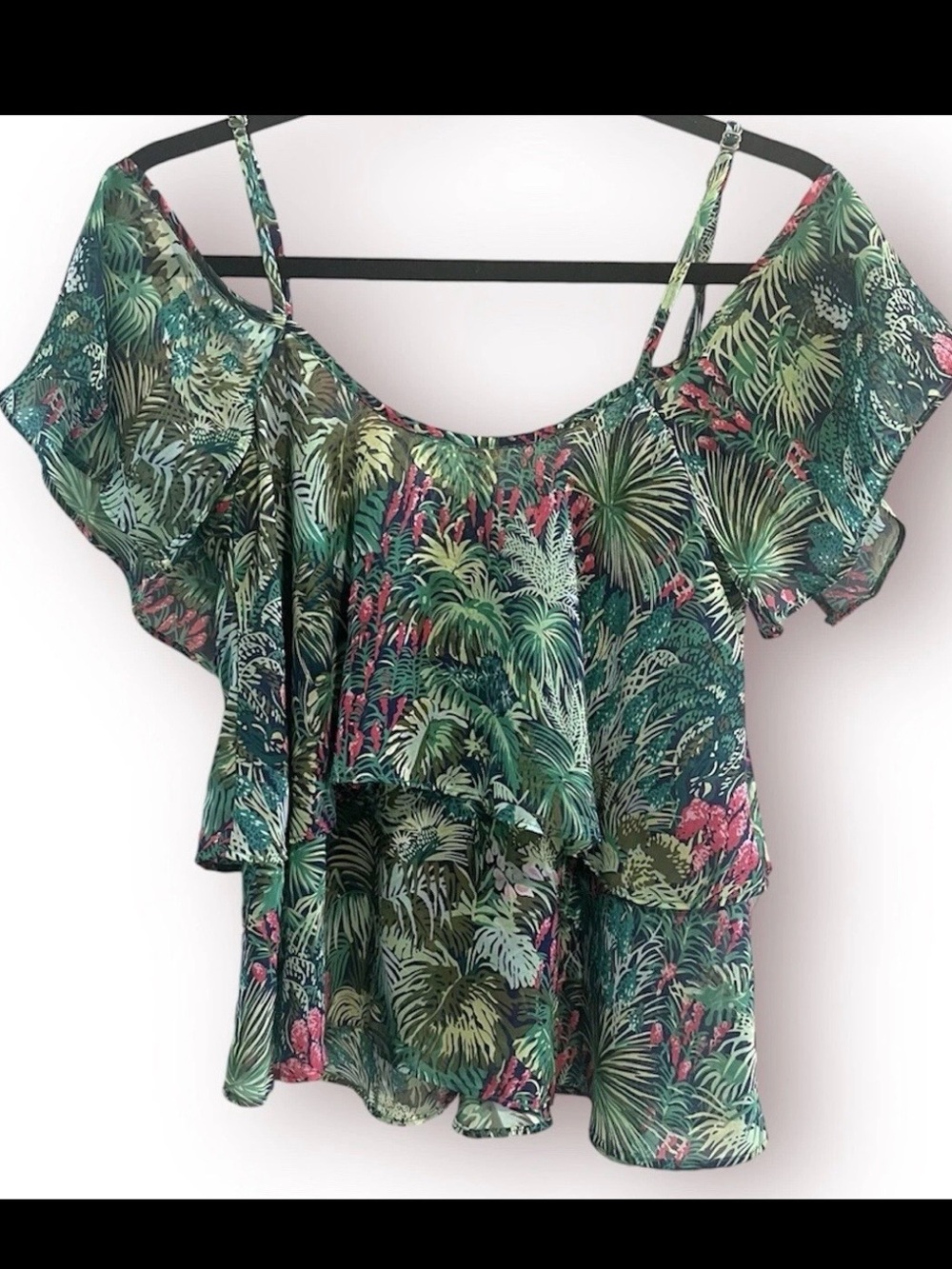Show Me Your Mumu Ruffle Top Tropical Floral Semi Sheer XS Fairy Whimsygoth